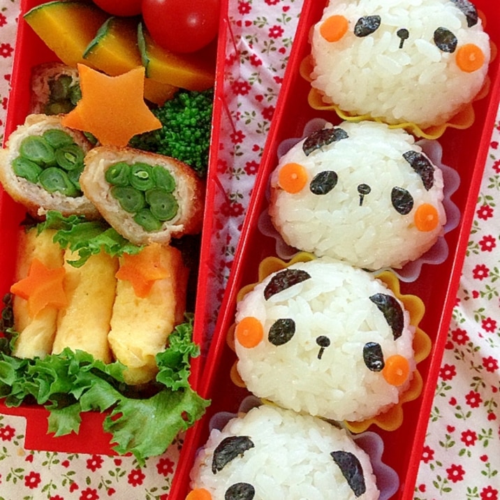 キャラ弁　簡単デコおにぎり☆パンダのおにぎり弁当♪